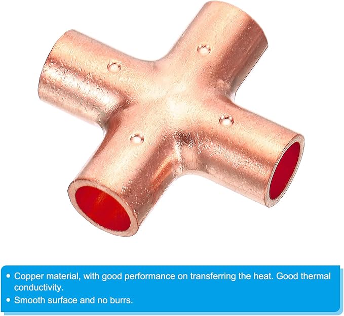 PATIKIL Copper Union Cross Pipe Fitting 3/8" ID 4 Way Welding Copper | End Feed - Image 4