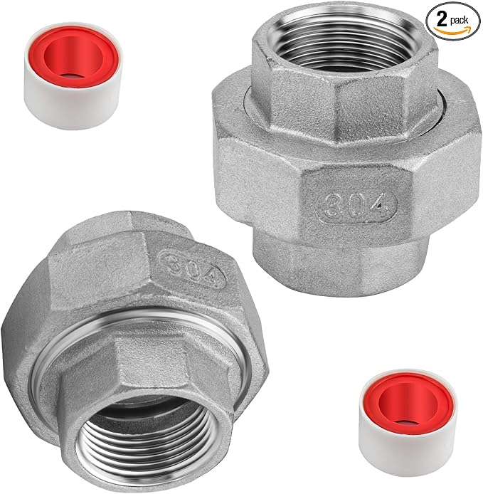 2Pcs 304 Stainless Steel Pipe Union Fitting, 1/2" NPT Female, Cast Full Port by Unknown