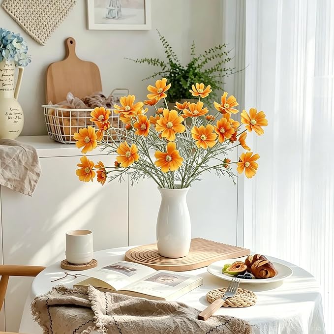 4 Pcs Orange 24" Tall Artificial Cosmos Flowers - Image 7