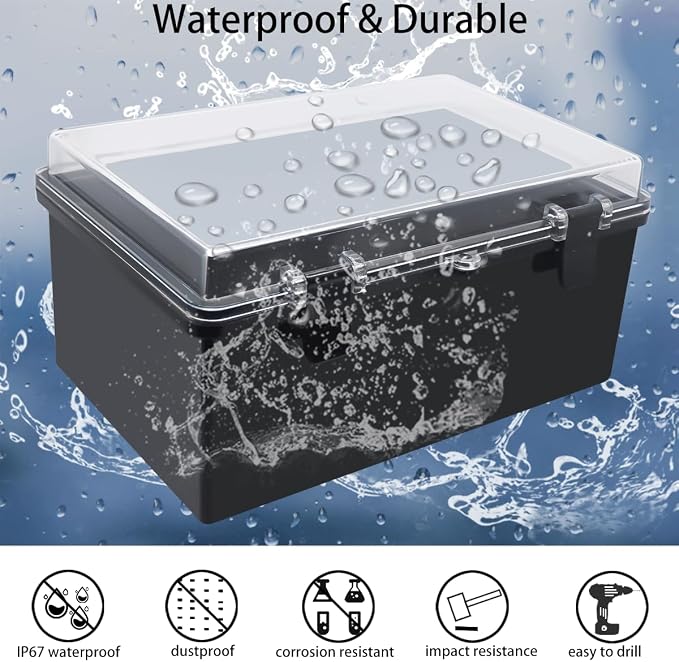 Junction Box, Hinged Black Clear Cover IP67 Waterproof ABS Project Box - Image 2
