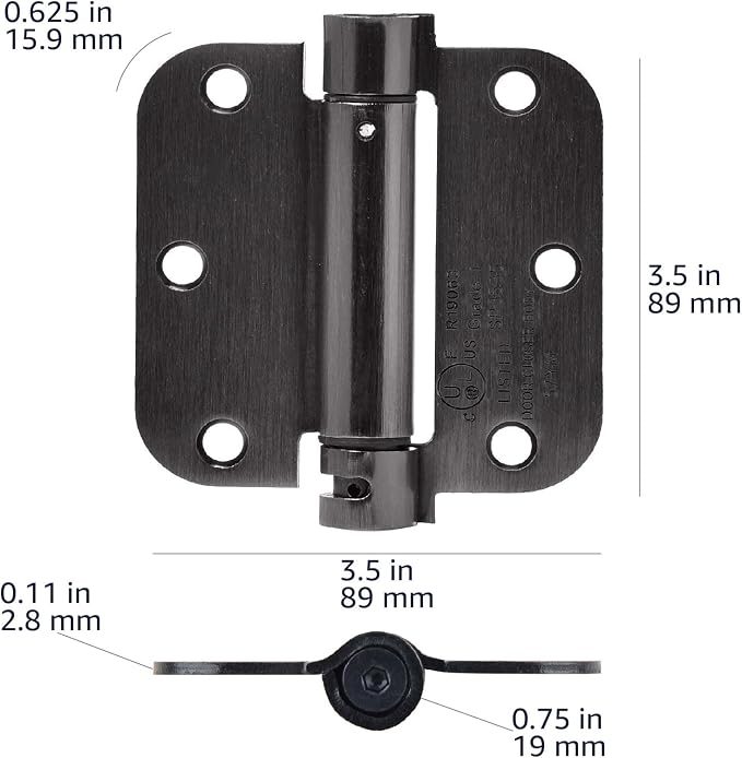 Amazon Basics Self-Closing Door Hinge, 3.5 Inch x 3.5 Inch, Oil-Rubbed Bronze - Image 4
