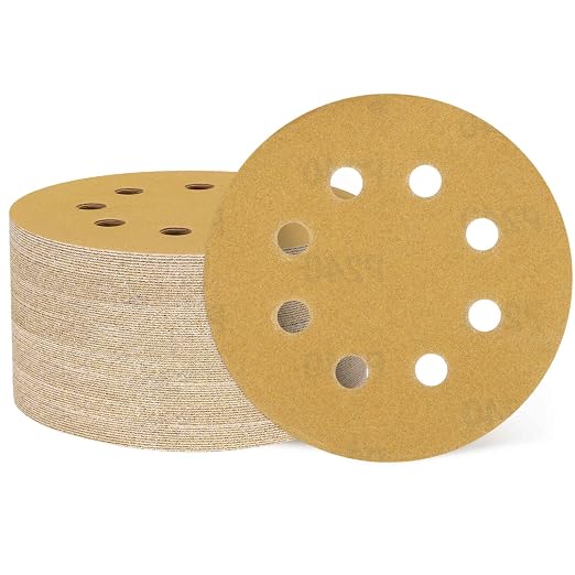 HARFINGTON 60Pcs 5Inch Sanding Discs 240Grit Yellow Aluminum Oxide 8 Hole | by HARFINGTON