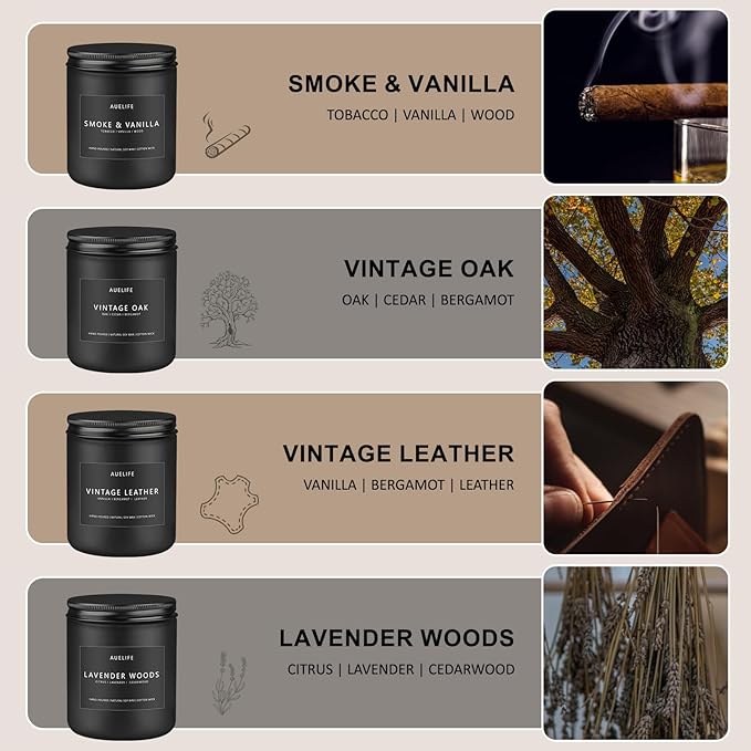 Candles for Men Gift Set, 4 Pack Soy Wax, Masculine | Men's aromatherapy - Image 2