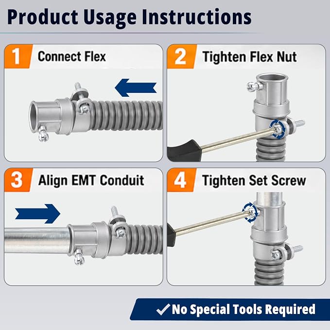 3/4" Squeeze EMT to Flex Coupling, cULus Listed, 5 Pack | Zinc die-cast - Image 5