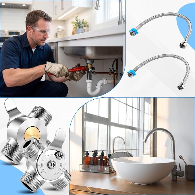 2 Pack 3/8 Inch Brass Manual Thermostatic Shower Water Mixing Valve | Hot and - Image 6