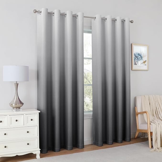 HOMEIDEAS Grey Gray Ombre 100% Blackout 52W x 96L 2 Panels | Gradient, Room - Image 8
