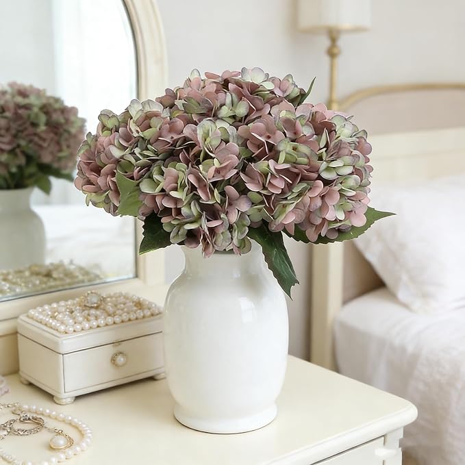 Kimura's Cabin 6pcs Fake Hydrangeas Flowers Vintage Artificial Silk Hydrangea - Image 3
