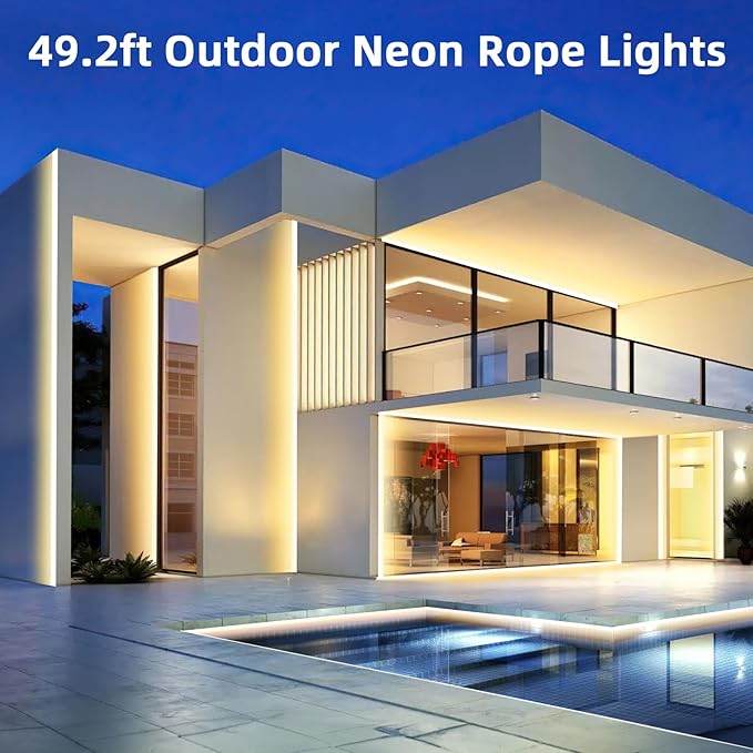 Lamomo Outdoor Neon Rope Lights, 49.2ft Warm White IP65 Waterproof Dimmable Led - Image 4