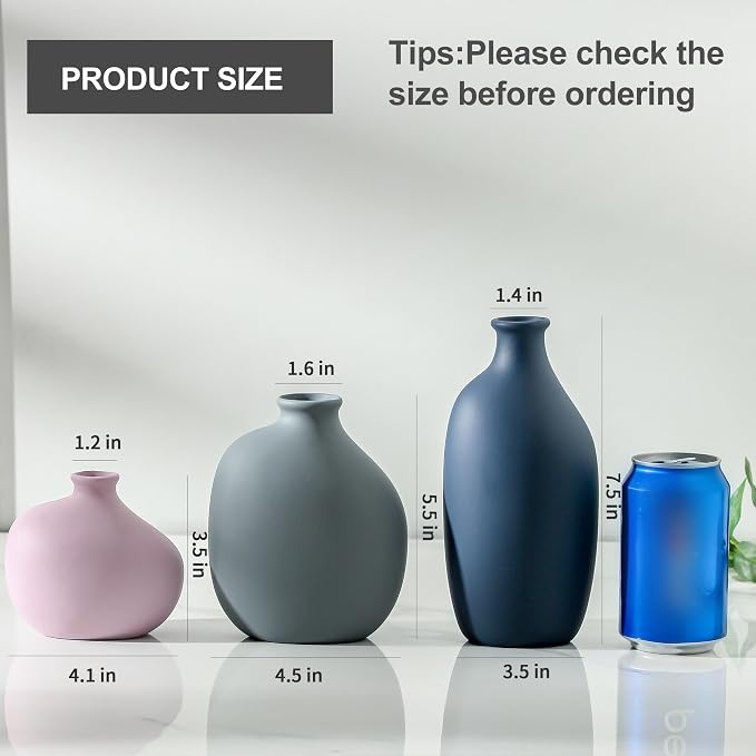 Small Ceramic Vase Set of 3, Modern Decorative Pottery Vases | Three different - Image 2