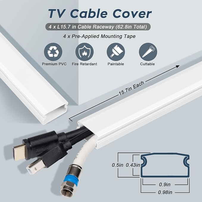 62.8in Beige Cord Hider for TV on Wall, Paintable Cord Cover Wall Kit | Wire - Image 2