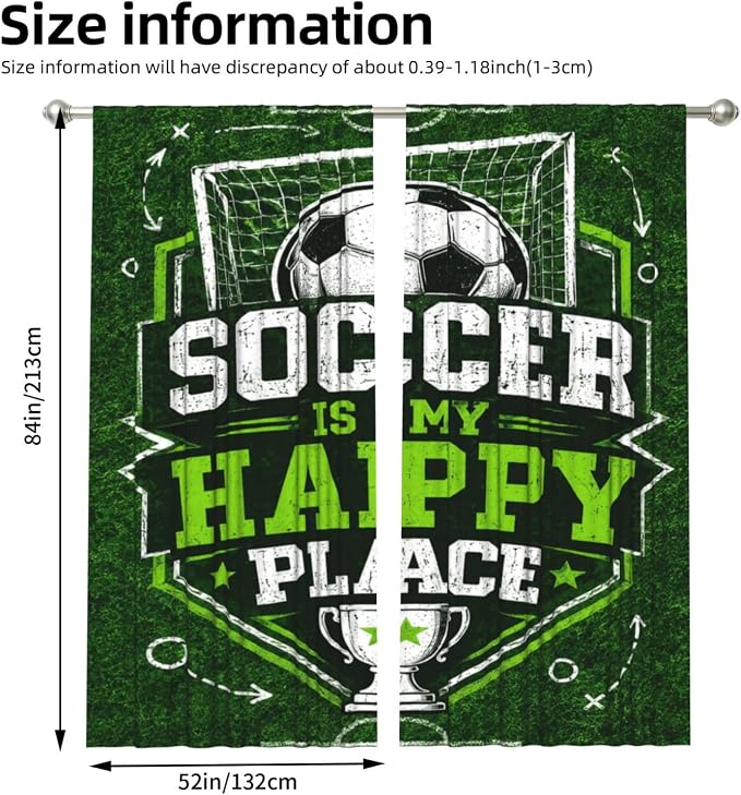 Soccer Happy Place Trophy Design Window Curtains 2 Panels Set, 52 X 84 Inch - Image 3
