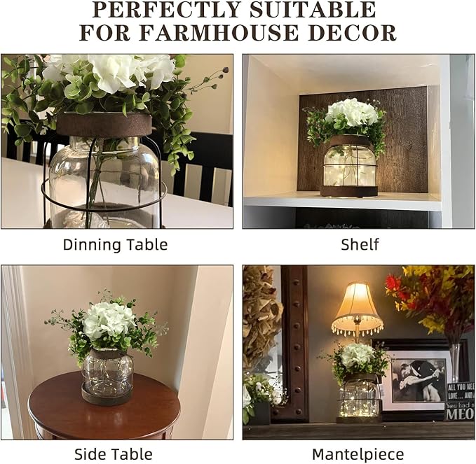 Farmhouse Glass Lantern Vase Vintage Flower Vases & Plants Hydrangea Lights | - Image 4