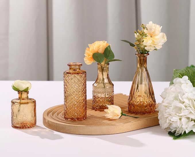 18pcs Amber Glass Bud Vase Set, Decorative Flower Vases - Image 6