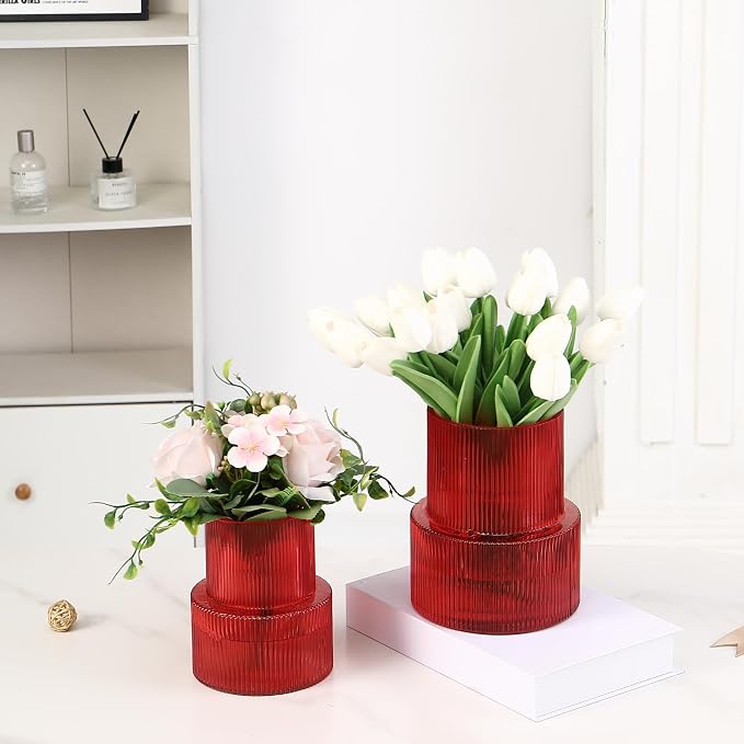 Ribbed Glass Vases for Bouquet, Modern Vase for Living Room, Coffe Table - Image 3