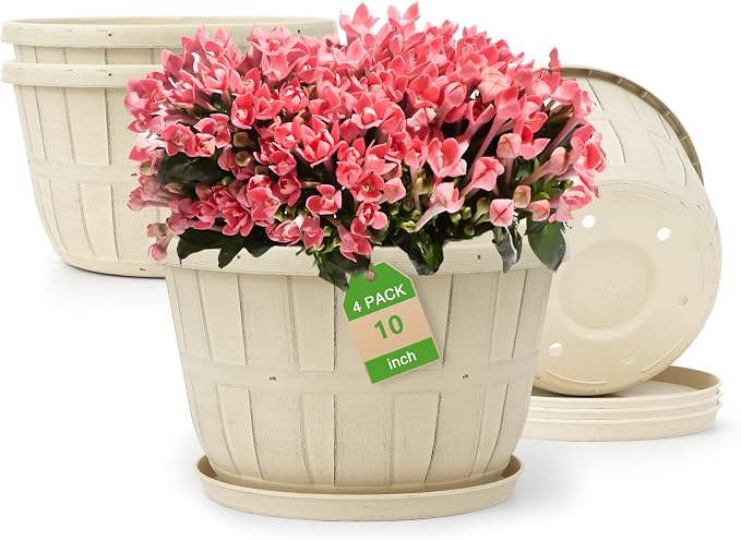 Quarut 4 Pack 10 inch Flower Pots, Plastic Plants Pots Outdoor | Planters by Quarut