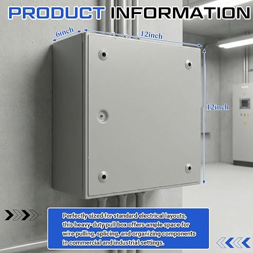 12" x 12" x 6" Screw Cover Wall Mount Pull Box, Steel Electrical Enclosure - Image 2