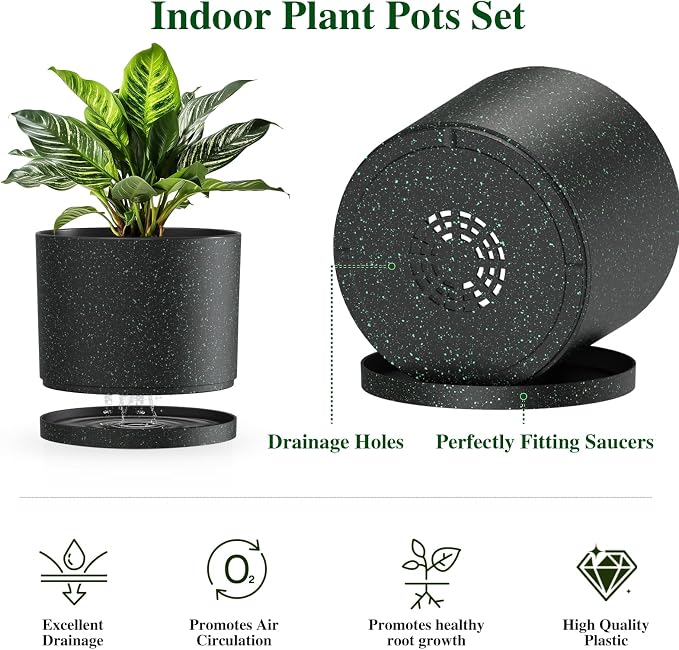 Plant Pots, 10/9/8 Inch 3 Pack Cylindrical Flower Pots - Image 3