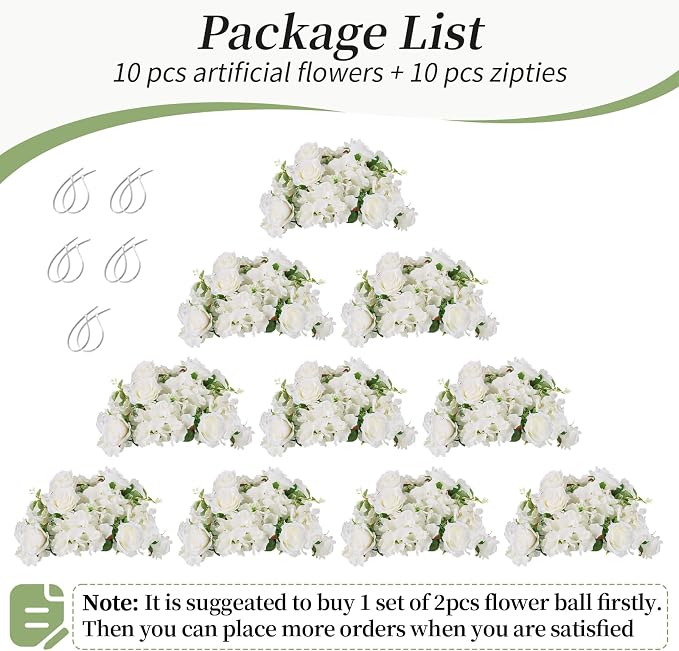 BLOSMON Artificial Flower Balls Wedding Centerpieces 10 Pcs 14.2" Large White - Image 6