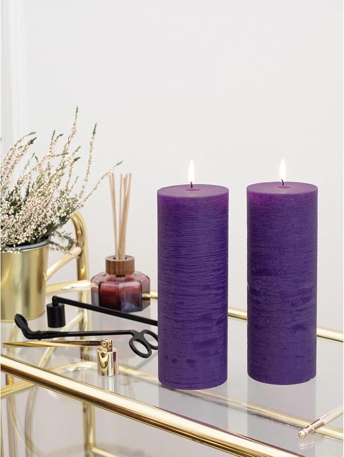 Purple Pillar Candles 3x8 Inch – Set of 2 Unscented Dripless Large Candles - Image 5