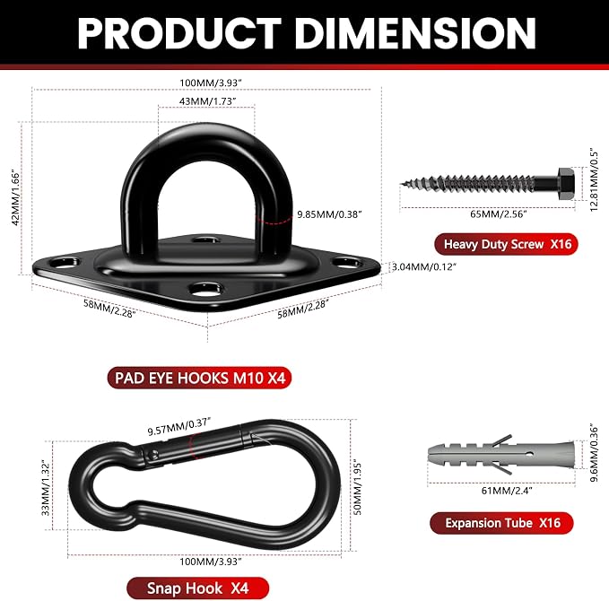 304 Stainless Steel Pad Eye Snap Hook, M10 Ceiling Hook 1700Lb, Yoga Gym - Image 2