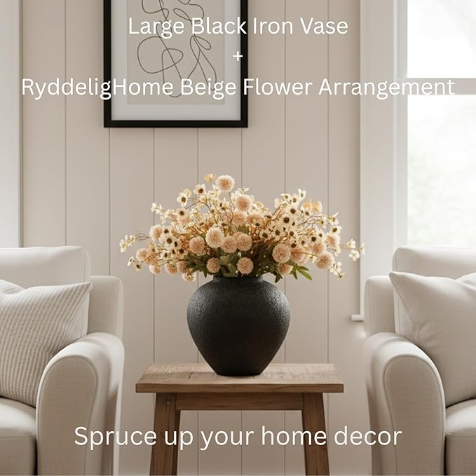 Black Large Round Vase Pottery Look - Image 3