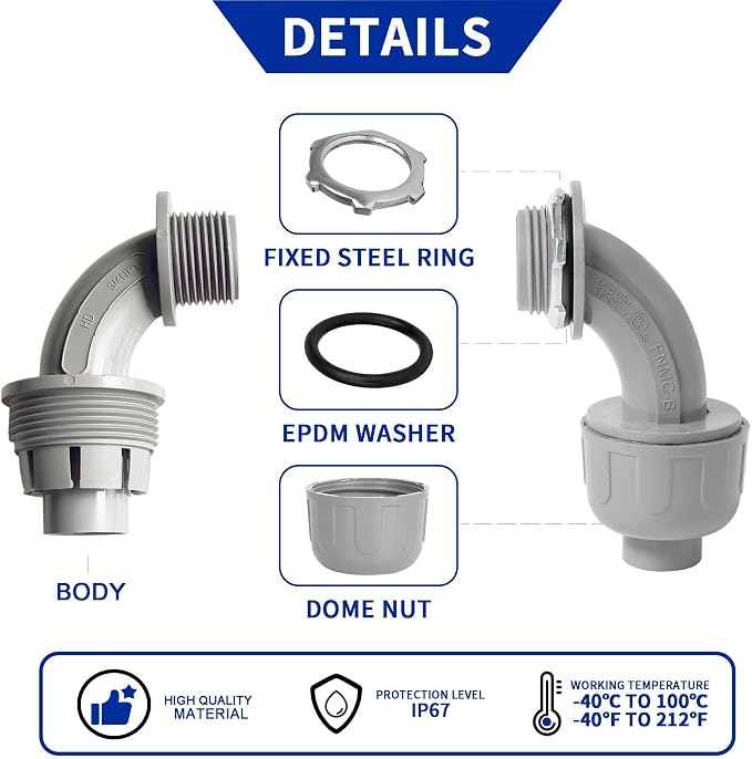 Yariwiz 3/4 Plastic Liquid Tight Conduit 90 Degree Elbow - Image 3
