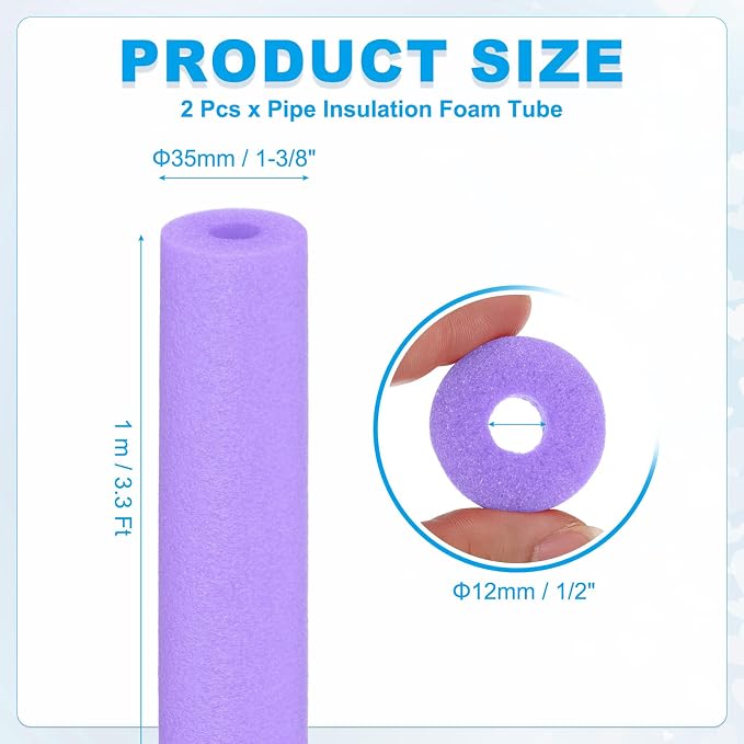 PATIKIL Pipe Insulation Foam Tube Foam Pipe Tubing Covers Purple 2Pcs | 1/2" ID - Image 2