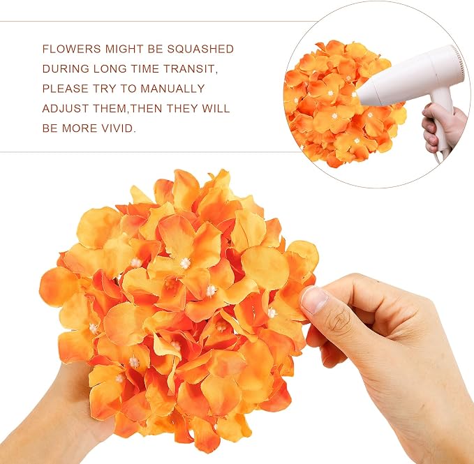 Auihiay 64Pcs Orange Hydrangea Flowers, Silk Hydrangea Artificial Flowers | - Image 4