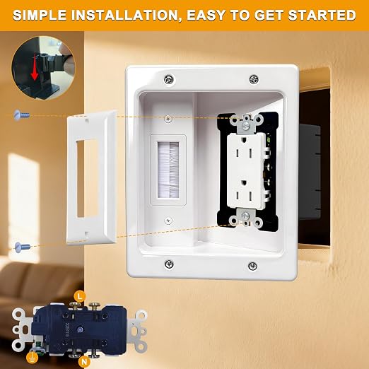 Recessed TV Outlet for in Wall Management Kit Set Box-Two-Hole Socket, TV Wall - Image 5