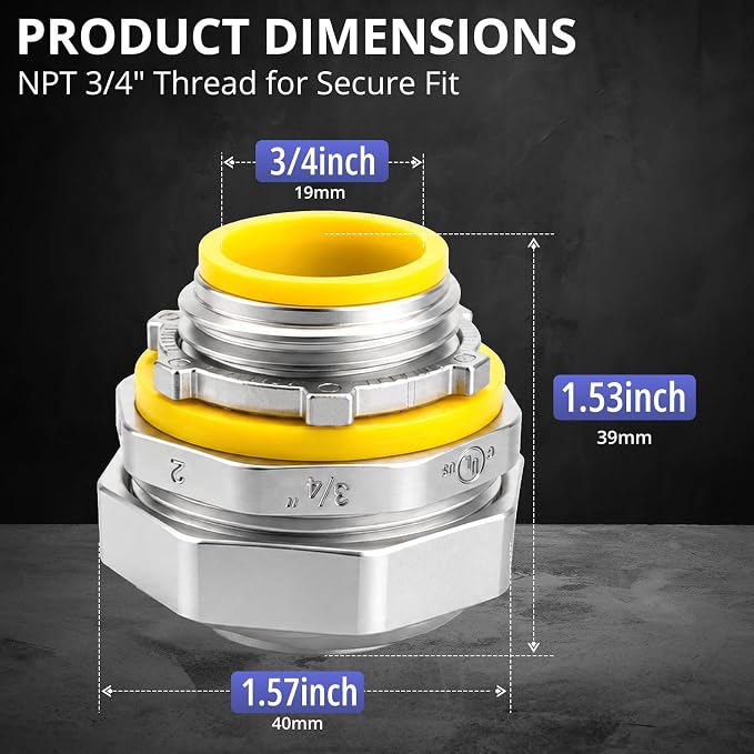 3/4" Liquid Tight Connector Straight, corrosion resistant, UL 514B, watertight - Image 2