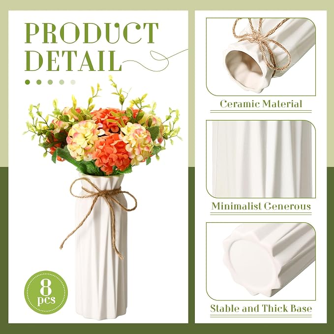 Qinyoung White Ceramic Bud Vase Set of 8, Modern Floral Decor - Image 3