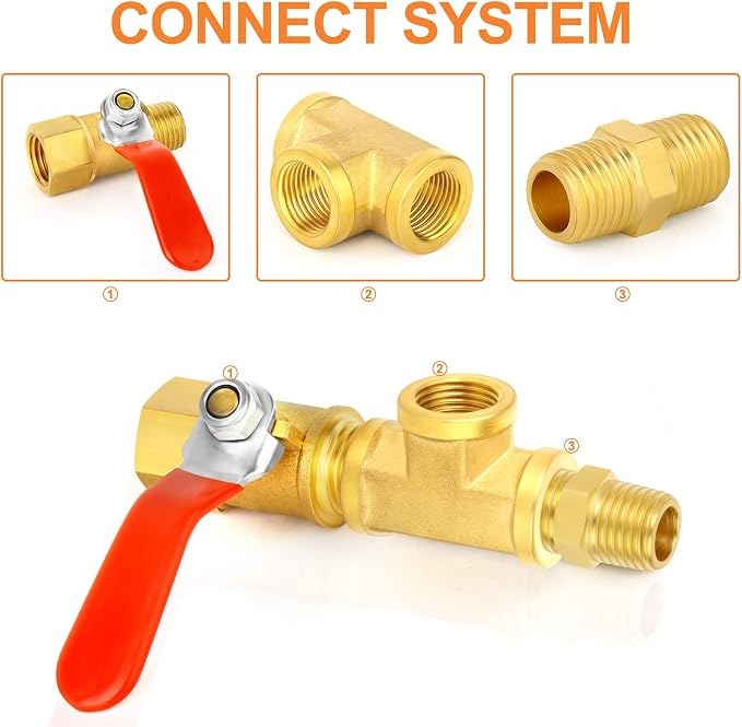 GASHER 6PCS 1/4 Inch NPT Brass Pipe Fitting, Ball Valve, Barstock Tee Brass - Image 3