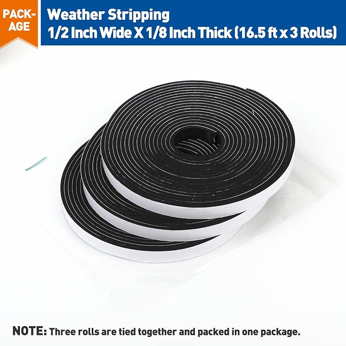 MAGZO 1/2in Wide X 1/8in Thick Weather Stripping Door Seal | Closed Cell Thin - Image 7