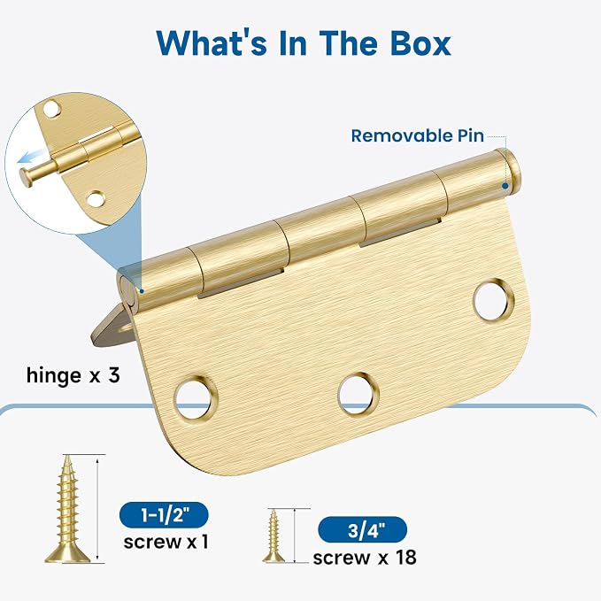HOSOM Door Hinges Brushed Brass 3.5 Inch - Image 3