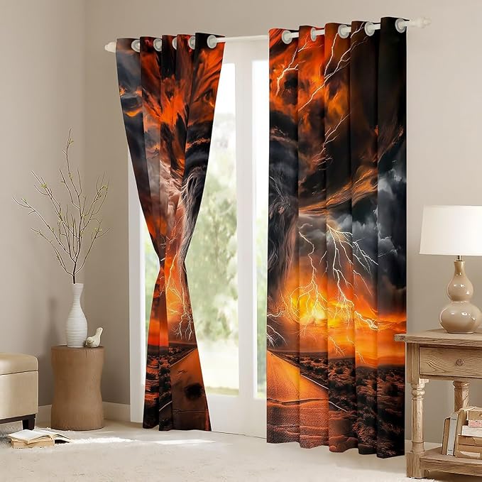 jejeloiu Orange 3D Tornado Window Drapes Natural Disaster Blackout Shades - Image 3