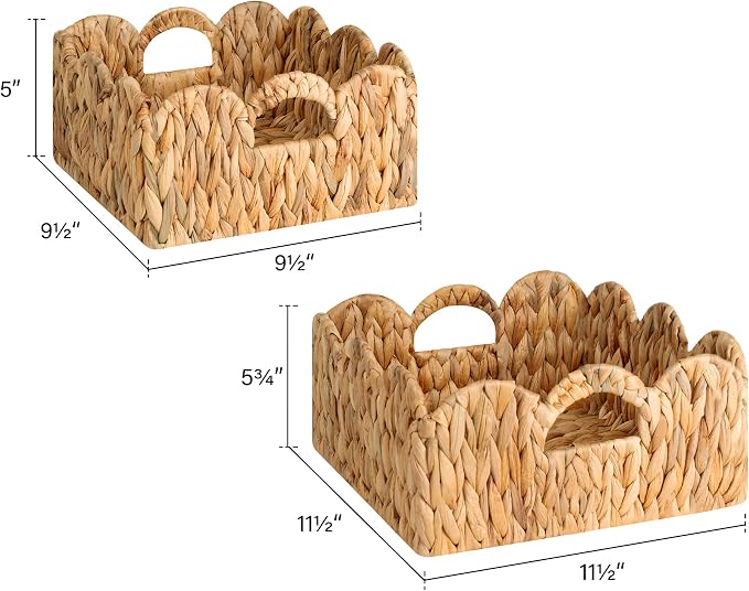 StorageWorks Scalloped Basket for Shelves, Water Hyacinth Storage Baskets | - Image 3