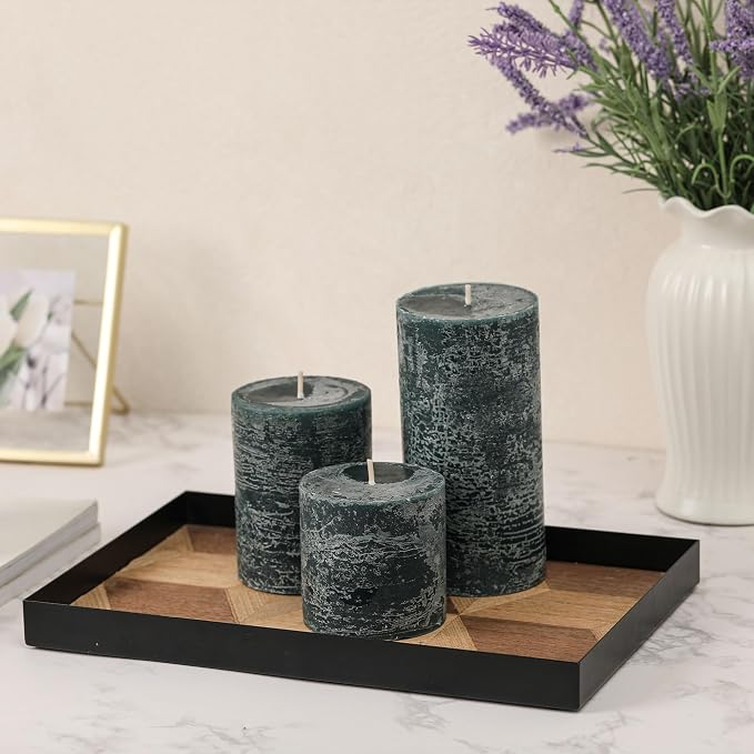 3x6 Inch Dark Green Pillar Candles Set of 3 - Image 2