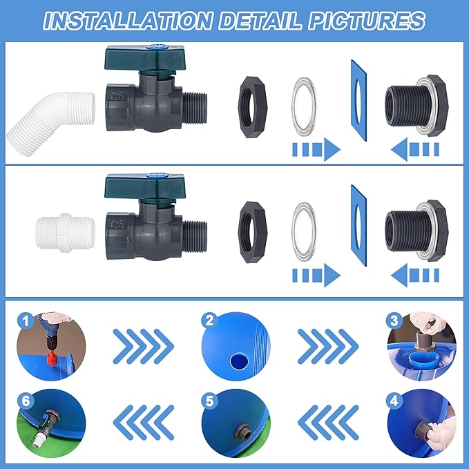 2 Pack PVC Rain Barrel 45°Elbow Spigot Kit, 3/4 Inch Rain Barrel Valve - Image 2