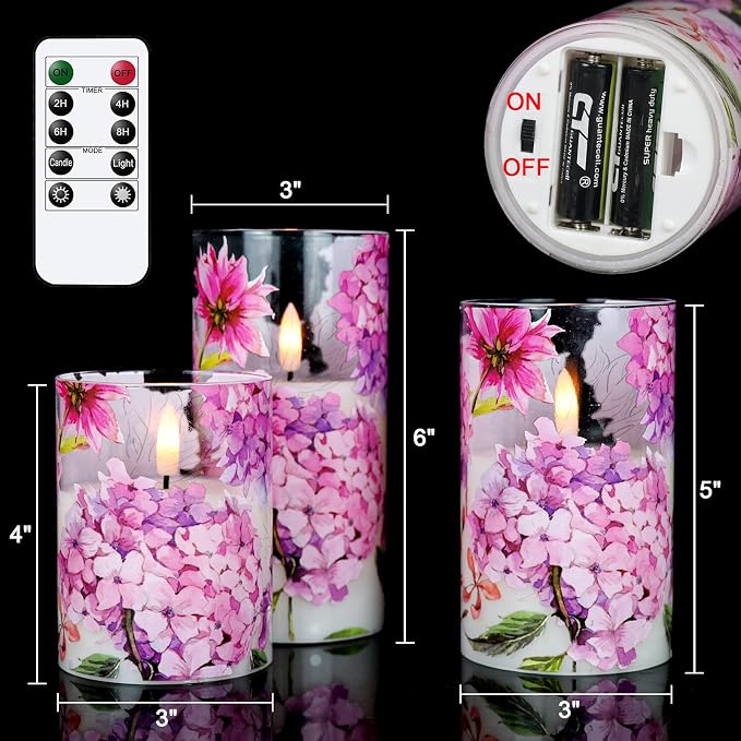 Red Hydrangea Glass Flameless Candles - Image 2