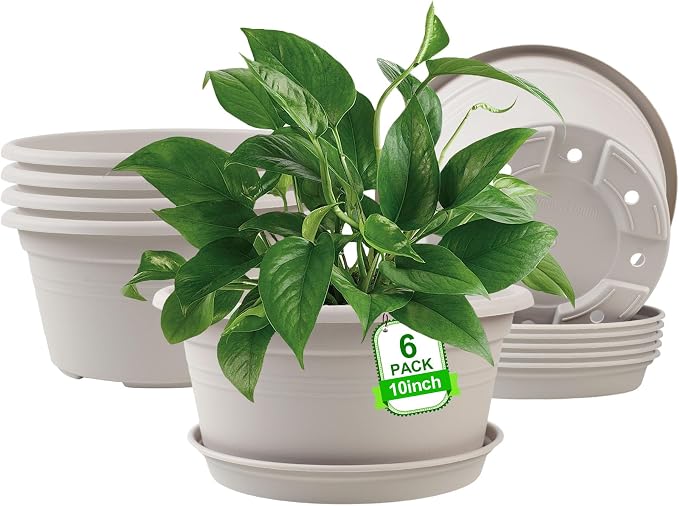 6 Pack 10 inch Plant Pot, Shallow Planters by NNARRE