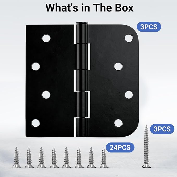 3 Pack Matte Black Door Hinges 4 Inch, Heavy Duty Iron Exterior/Interior Hinges - Image 7