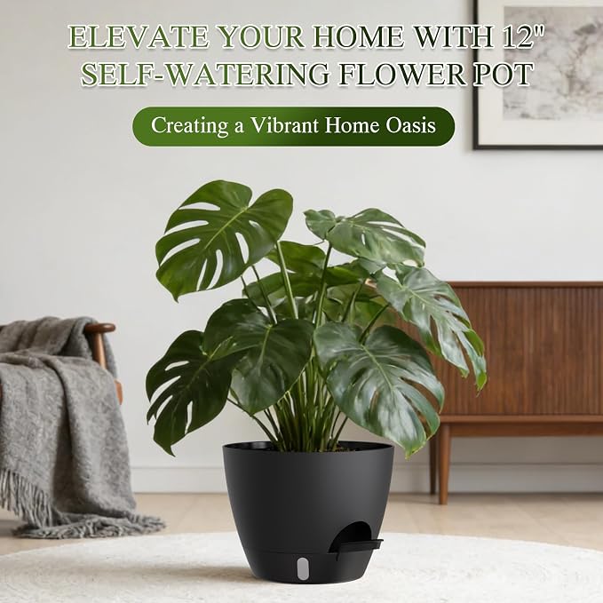 Self Watering Pots with Drainage Holes, 3 Pack 12/10/8 Inch Plant Pots with - Image 8