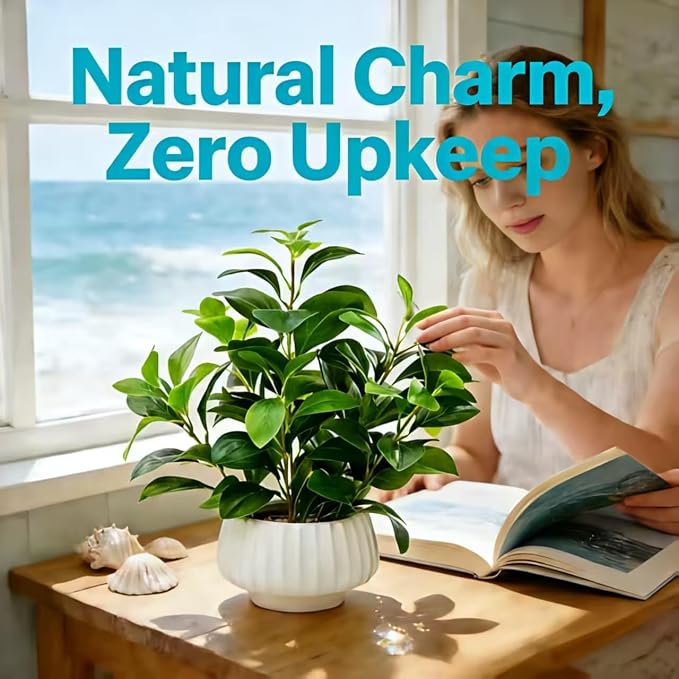 Artificial Peperomia Plants 16” Tall Lifelike Faux Greenery in 6” White Ribbed - Image 7
