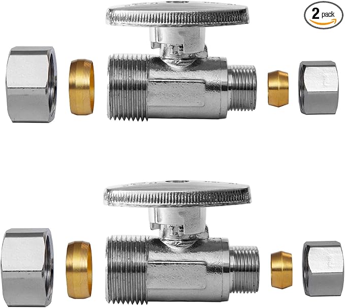 2PC EFIELD Straight Stop Valve, 1/2" Nominal Compression x 3/8" OD | 1/4-Turn by EFIELDPEXTUBING