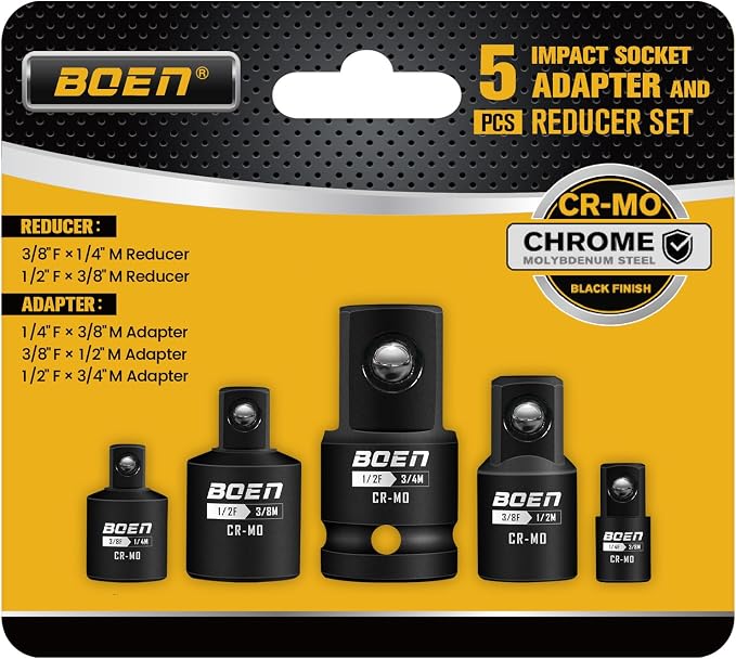 BOEN 5 Piece Impact Socket Adapter Set and Reducer Set, Standard SAE, 1/2" by BOEN