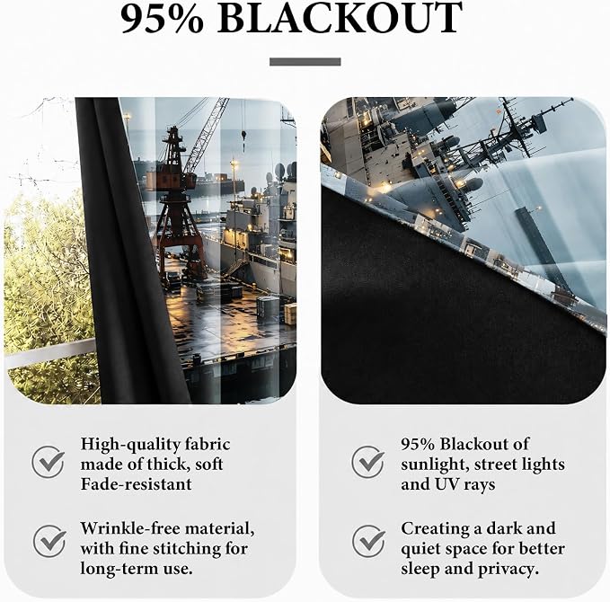 Navy Warship Blackout Curtains 63 inches Long 2 Panels | Seaport Dock Printed - Image 6