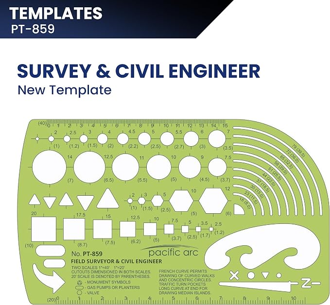 Pacific Arc - Survey & Civil Engineer Template - Drawing Aid Stencil - Image 2
