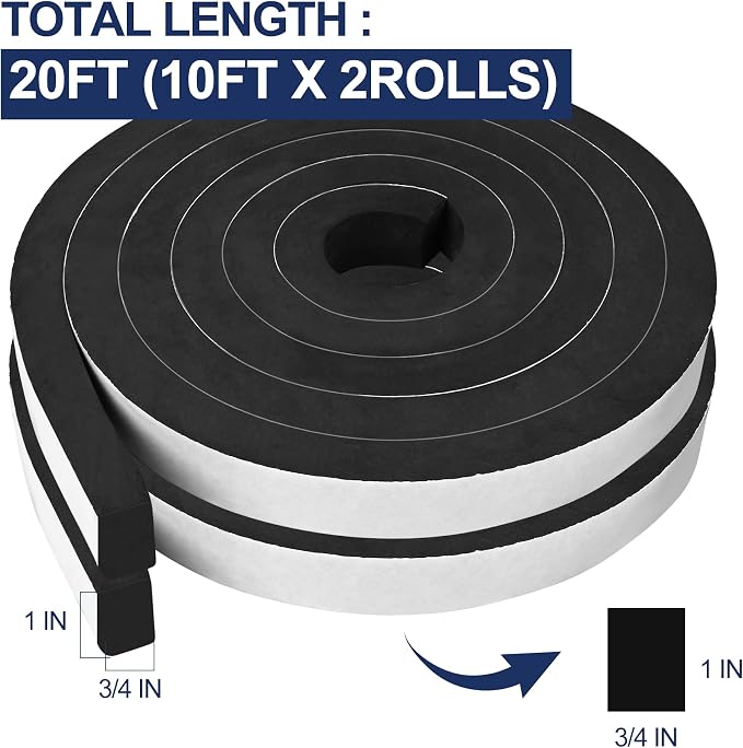 20Ft Foam Tapes Self Adhesive Seal Strips 1In x 3/4In x 10Ft Each Roll - Image 2