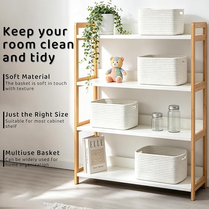 4 Pack Storage Baskets for Organizing, and Clothes, Cotton Rope Basket for - Image 5