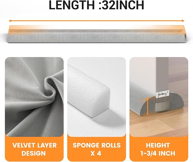 fowong Door Draft Stopper 32 Inch Adjustable Draft Stopper - Image 5